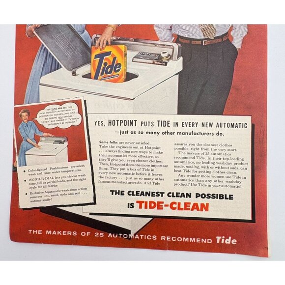 Tide Laundry Detergent Vintage Print Ad 1950s Hotpoint Automatic Washer - Picture 5 of 6
